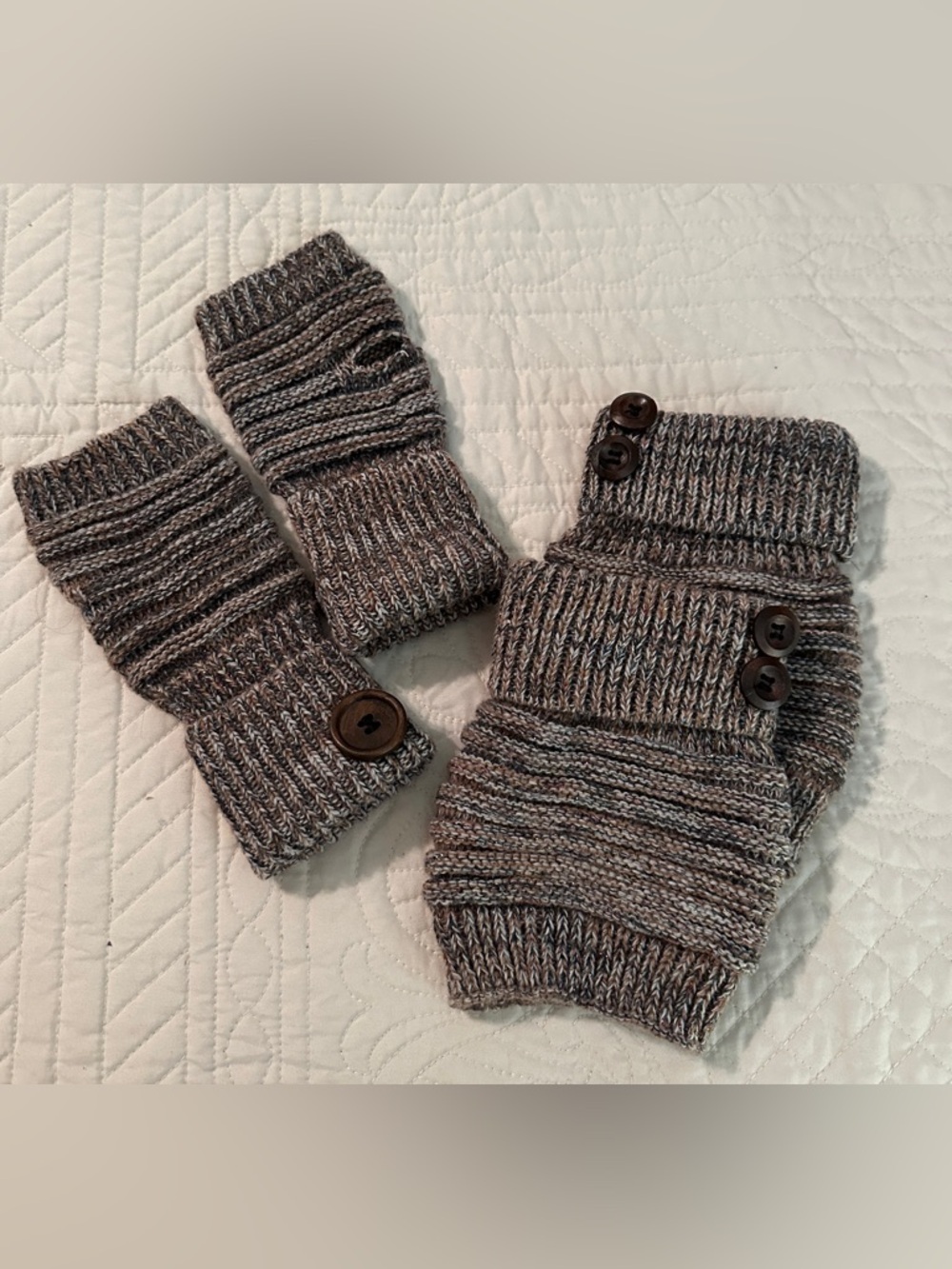 Marled Button Boot Cuffs And Fingerless Gloves Set